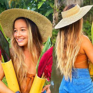 Straw Hat Crownless Hat Palm Leaf Lauhala Papale